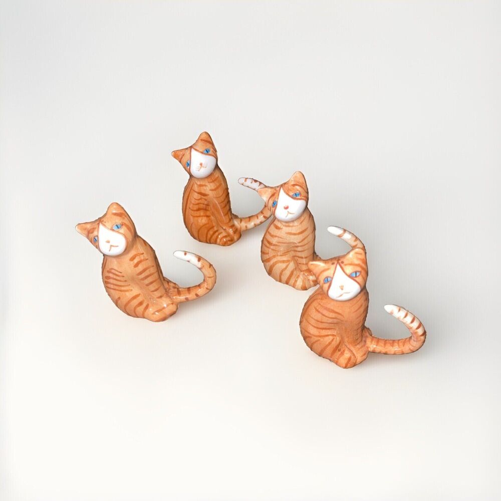 Vintage Orange Tabby Cat Napkin Rings Fine Bone China Made In Philippines Cat